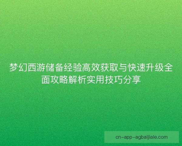 梦幻西游储备经验高效获取与快速升级全面攻略解析实用技巧分享